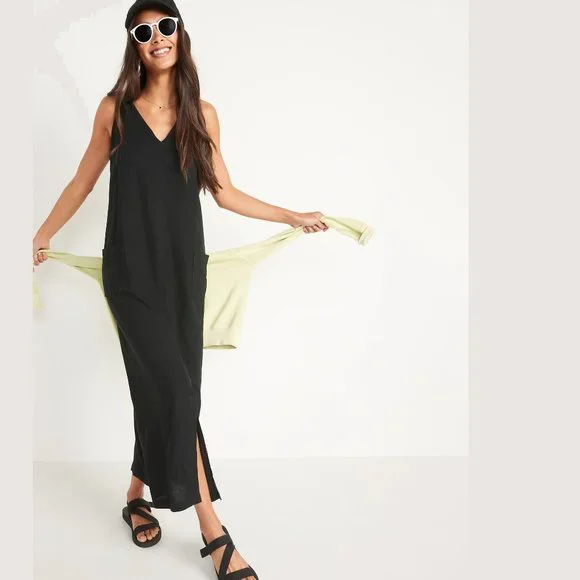Old Navy | Dresses | Nwt Black Sleeveless Splitfront Maxi Shift Dress Size  Large | Poshmark